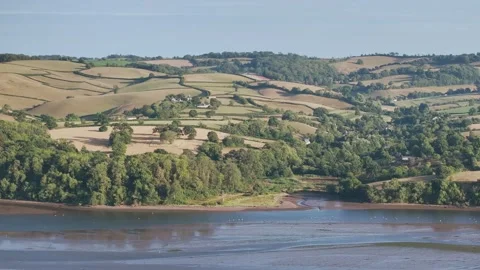 Farms and Fields over River Teign and Shaldon Road, Newton Abbot, Devon Stock-Footage 314331406