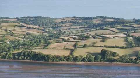 Farms and Fields over River Teign and Shaldon Road, Newton Abbot, Devon Stock-Footage 314331424