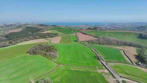 Farms and Fields over Torquay from a drone, Devon, England Stock Footage 306551925