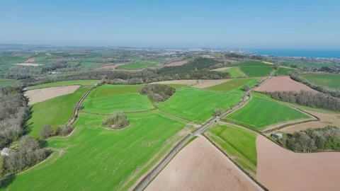 Farms and Fields over Torquay from a drone, Devon, England Stock Footage 306551952