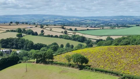 Farms and Fields over Torquay from a drone, Devon, England Vidéo 312768566