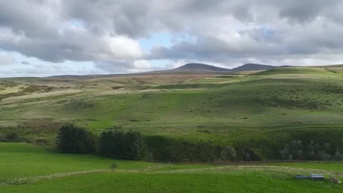Farms over Black Mountain, Brecon Beacons National Park, Carmarthenshire, Wales Stock Footage 290259464