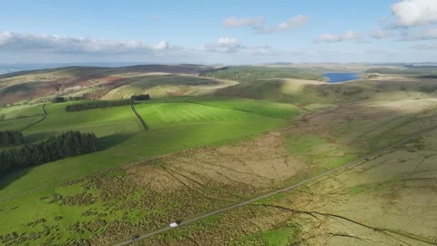 Farms over Black Mountain, Brecon Beacons National Park, Carmarthenshire, Wales Stock-Footage 290259610