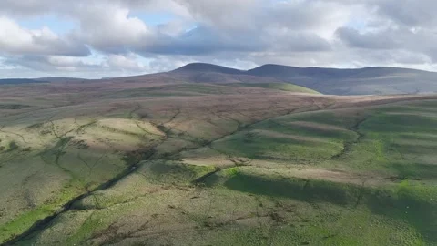 Farms over Black Mountain, Brecon Beacons National Park, Carmarthenshire, Wales Stock Footage 290259653