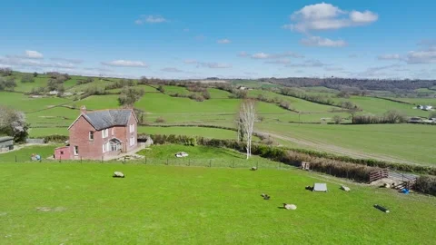Farms over Corry Brook from a drone, Axminster, Devon, England Stock Footage 304633328