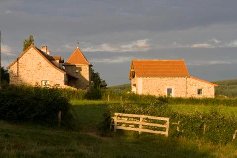 Farms in sunset Foto stock