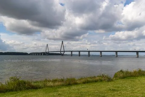 Faro bridge. Cable-stayed bridge that connect two islands in Denmark. 스톡 사진