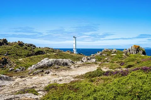 Faro de Cabo Home lighthouse located on the Costa da Vela, Cangas do Morrazo, Stock Photos
