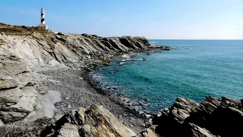 Faro de Favaritx lighthouse, remote atmosphere, Menorca, Minorca, balears, Spain Stock Footage 73107607