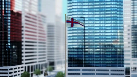 Faroe Island Flag 3D Render Animation Waving in Front of Modern Glass Buildi Stock-Footage 332955786