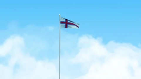 Faroe Island Flag 3D Render Animation Waving on Pole with Blue Sky Stock-Footage 333014012