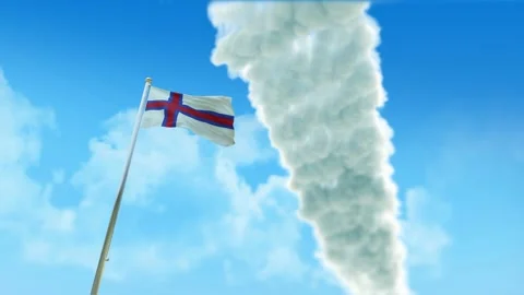 Faroe Island Flag 3D Render Animation on Pole with Fighter Jets Smoke Trails Video stock 333245365