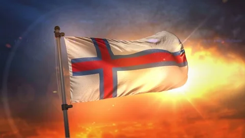 Faroe Islands Flag Backlit At Beautiful Sunrise Loop Slow Motion 4K Stock Footage 76359929