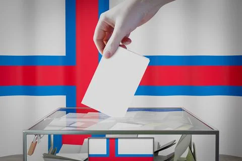 Faroe Islands flag, hand dropping ballot card into a box - voting concept Illustration