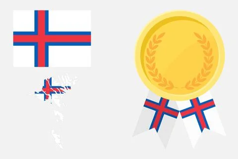 Faroe Islands flag with map and gold medal in set for web and banners or ap.. Stock-Illustration