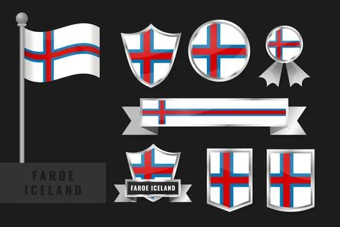 Faroe Islands flag set. Collection of Faroe Island national emblems. Flat d.. Stock Illustration