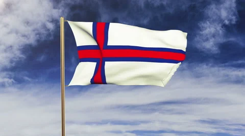 Faroe Islands flag waving in the wind. Green screen, alpha matte. Loopable Stock Footage 48302234