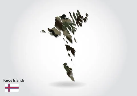 Faroe Islands map with camouflage pattern, Forest - green texture in map. Mil Stock Illustration