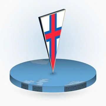 Faroe Islands map in round isometric style with triangular 3D flag of Faroe.. Illustrazione stock