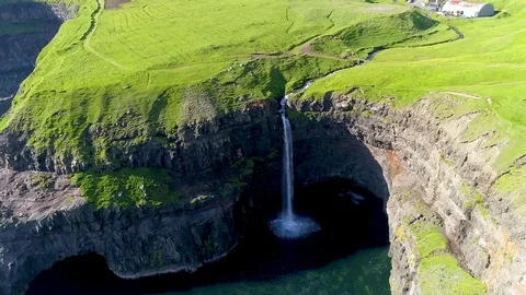 Faroe islands . Waterfall Stock Footage 125680034