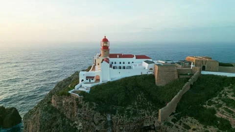 Farol do Cabo de São Vicente Lighthouse 4K Drone Sagres, Portugal Stock Footage 263094605