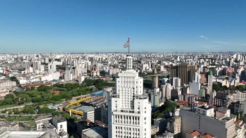 Farol Santander Tower [MOV] Over Downtown Sao Paulo Rooftops 스톡 동영상 344719262