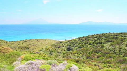 Faros Ikaria island, Greece small village view on Ikarian sea by Samos Fournoi Stock Footage 252159403