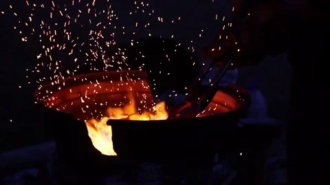 Farrier forging horseshow in slow motion Stock Footage 77011064