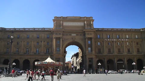 Farris Wheel in front of the Arch in Piazza della Repubblica Stock Footage 38216782