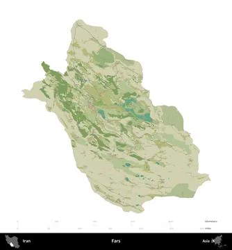 Fars, Iran, isolated on white. Topographic Humanitarian Stock Illustration