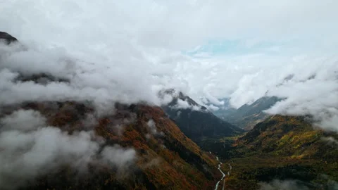 Fascinating Cloudscape In Mountains, Epic Aerial Shot, Beauty Of Nature Stock Footage 254116967
