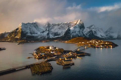 Fascinating fishing village on Lofoten islands in Norway, Scandinavia, Europe Stock Photos