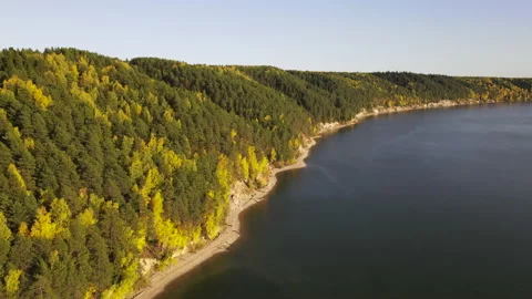 Fascinating flight on a quadrocopter over the forest and river 2 Stock Footage 144035043