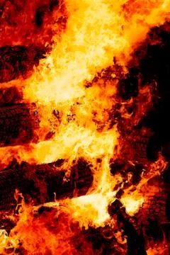 Fascinating graphic detail of burning fire consuming wooden logs. Stock Illustration