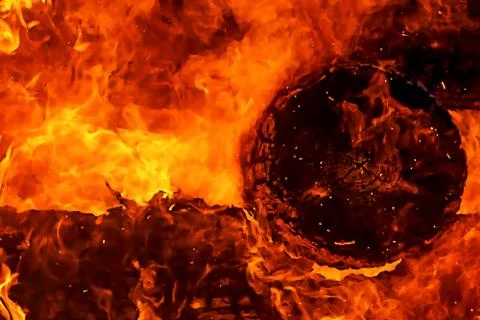 Fascinating graphic detail of burning fire consuming wooden logs. Stock Illustration