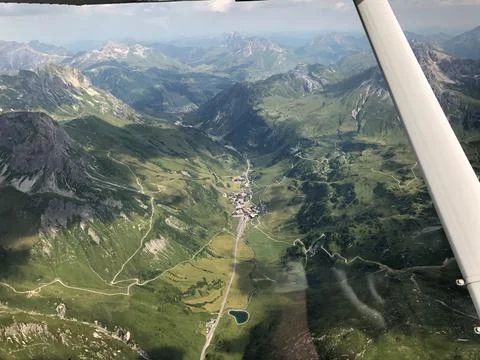 Fascinating mountain panorama during a flight over Austria 28.7.2018 Stock Photos