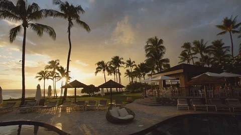 Fascinating poolside place with sunbeds around ,amazing nature of hotel resort Stock Footage 101113830
