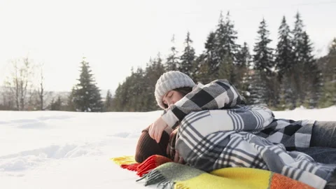 A fascinating shot capturing the magic and romance of winter, when the couple Video stock 245388333