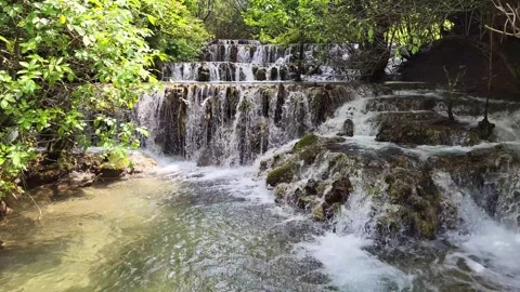 Fascinating sinter terraces of the White Lauter, an impressive natural wonder in Stock Footage 305800359