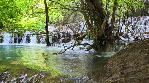 Fascinating sinter terraces of the White Lauter, an impressive natural wonder in Stock Footage 305800381