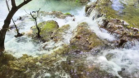 Fascinating sinter terraces of the White Lauter, an impressive natural wonder in Stock Footage 305800549