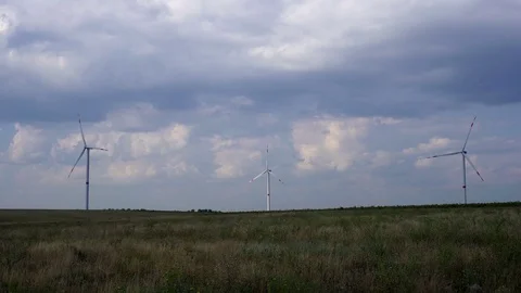 Fascinating steady view on cloudy blue sky over modern alternative energy source Stock-Footage 95318882