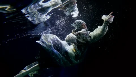 Fascinating undersea queen diving in magical deepness of magical sea, silhouette 库存影片 244938132