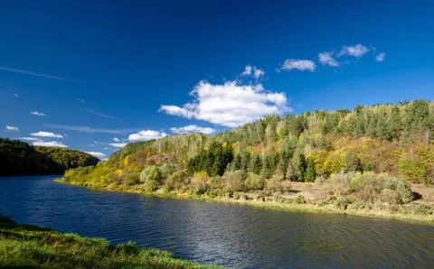 Fascinating view of the river and forest from a bird's eye view. Stock Photos