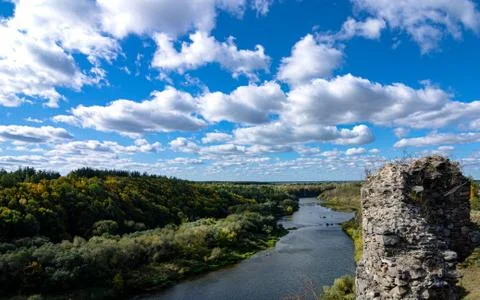 Fascinating view of the river and forest from a bird's eye view. Stock Photos