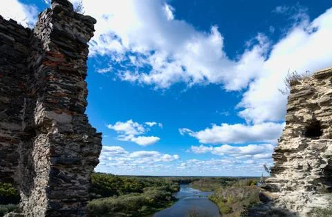 Fascinating view of the river and forest from a bird's eye view. Stock Photos