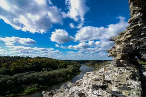 Fascinating view of the river and forest from a bird's eye view. Stock Photos