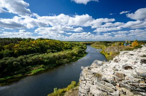Fascinating view of the river and forest from a bird's eye view. Stock Photos