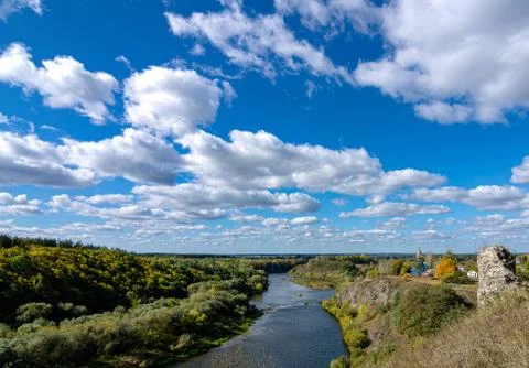Fascinating view of the river and forest from a bird's eye view. Stock Photos