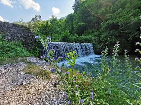 Fascinating view of a waterfall Stock Photos